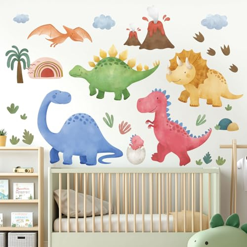 DECOWALL SG2-2409 Large Boho Dinosaur Wall Stickers Dino Tropical Plants Wall Decals Baby Boy Kid Bedroom Playroom Wall Decor