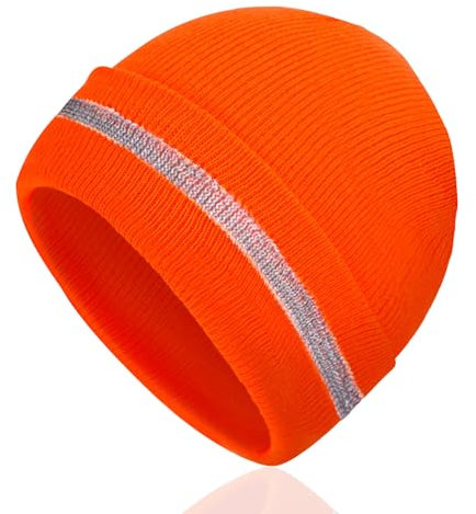 DIELOVEHUA Wintermütze Herren, Reflektierende Strickmützen für Erwachsene, Wintermütze Strickmütze Weiche, Bequem Atmungsaktiv, Orange Mütze Warm Mützen Unisex für Outdoor Sports