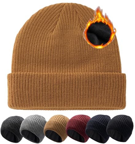 Pyrafox Merinowolle Mütze Herren Wintermütze Merino Wolle Beanie Damen Winter Cap Haube Men Wollmuetze Strickmuetze Muetze, Camel M L Grosser Kopf
