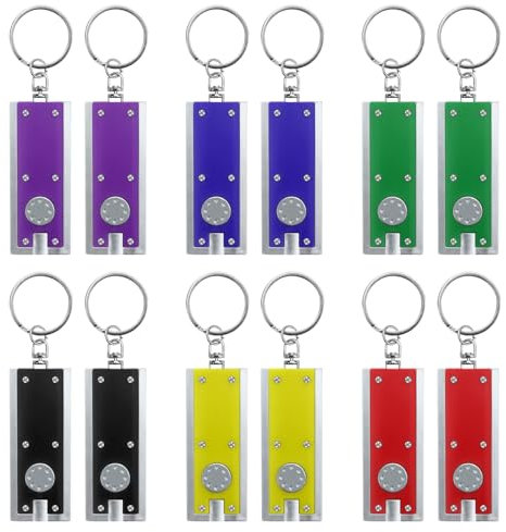 12 Pack Mini Keychain Flashlight, Ultra Bright LED Pocket Torch with Key Ring, Flat Small EDC Lights for Outdoor Camping, Dog Walking, Emergency Lighting, Portable Flashlights, 6 Colors of Shells