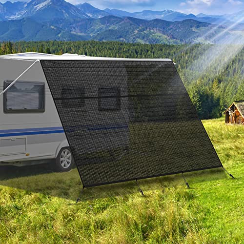 NAIMORUI Wohnmobil-Markisen-Sonnenschutz mit Reißverschluss, 2,4 x 4,3 m, Wohnmobil-Markise, Frontschutz, schwarzes Netzgewebe, UV-Blocker, Sonnenschutz, komplettes Set für Wohnmobil, Wohnmobil,