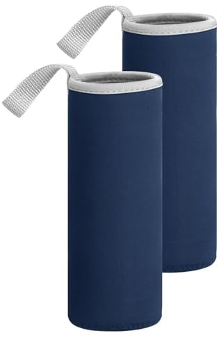 sourcing map 2pcs Neoprene Water Bottle Sleeve, 18.5 oz Insulated Water Glass Bottles Carrier Bag Collapsible Drink Bottle Sleeve Cover Holder with Handle, Navy