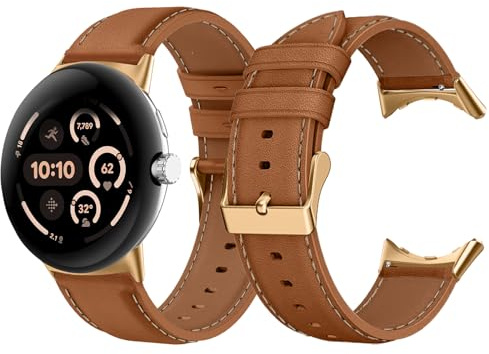 LanQii Leder Armband für Google Pixel Watch 4/3 45mm, Weiches Leder Ersatzarmband, Damen und Herren Uhrenarmband für Google Pixel Watch 4/3 45mm (Braun)
