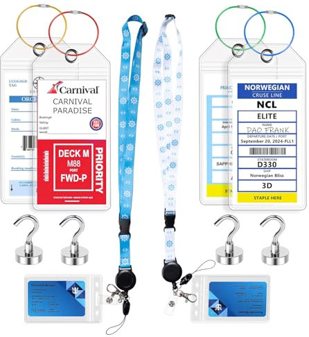 [2025 Kreuzfahrt Essentials-Set] 4 Reißverschluss-Kofferanhänger + 2 Abnehmbare Lanyards & 4 Magnetische Haken | Must-Have Zubehör für AIDA, TUI, MSC, Hapag-Lloyg & NCL Kreuzfahrten