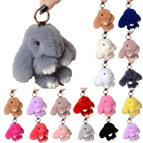 Battnot Süße Plüsch Hase Schlüsselanhänger Plüsch-Häschen Schlüsselanhänger Pom Poms Taschenanhänger Handtasche Autoschlüssel Dekoration Kuscheltieranhänger mit Schlüsselring für Schlüsselband