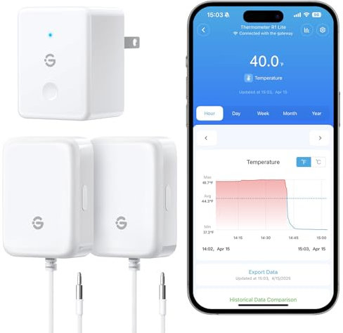 GoveeLife Termometro WiFi per frigorifero con allarme, misuratore di temperatura digitale wireless per congelatore con controllo tramite app, 2 anni di esportazione dati gratuita, per casa, cucina