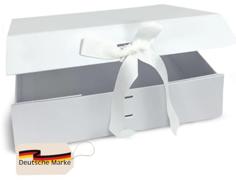 Kapulina Geschenkbox Magnetbox weiß - mit Füllmaterial, Anleitungskarte für Effekt und Spiegel 23 x 17 x 7 cm Box mit Schleife für Geburtstag, Hochzeit, Babyparty - wiederverwendbar