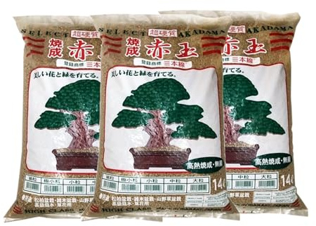 Akadama Premium japonais triple ligne rouge, lot de 3 sacs de 14 l, grain extra shohin, grain moyen et gros grain, terre pour bonsaï