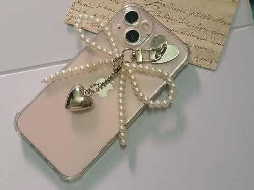 Compatible avec iPhone 13 étui Souple en Silicone avec Cordon Papillon Perlé Coque