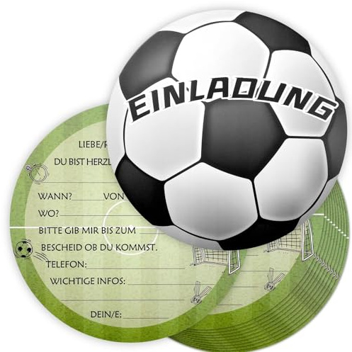 12 Stück Einladungskarten Kindergeburtstag junge Geburtstagseinladungen | Fußball Einladungskarten für Geburtstagsparty Feiertage und Feste