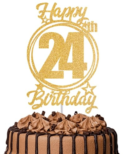 1Pc Happy 24th Birthday Cake Topper – Gold Glitter “Cheers to 24 Years” Decoration | 24 & Fabulous Cake Topper for Women Men | Birthday Party or Anniversary Cake Decor Supplies