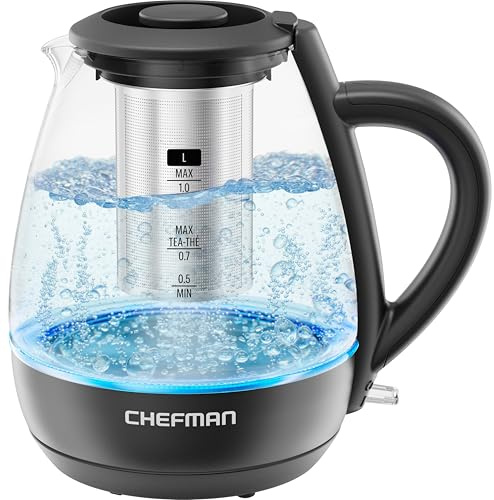 Chefman 1L Small Electric Kettle with Tea Infuser 1500W, BPA Free