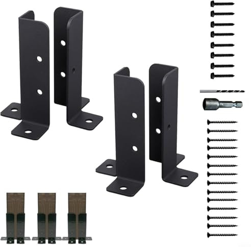 WIIYENA Metal Fence Post Brackets Set for Wooden Deck Pergola Mailbox Table Leg Support (2sets)