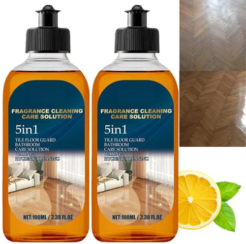 2PCS 5 in 1 Wooden Floor Cleaner,Fragrance Cleaning Care Solution 5 In 1,Stubborn Stains Cleaner,Wood Floor Polish,Multi Surface & All Purpose Cleaner,Leaves Brilliant Protective Shine,Ideal for Both