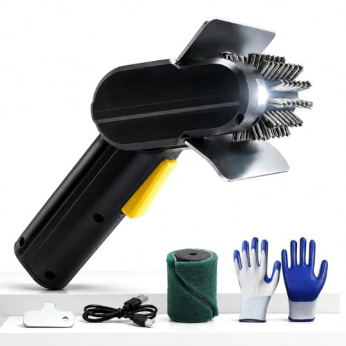 ONEMANA Cepillo BBQ Eléctrico, Cepillo Recargable con Luz LED | Luz LED, 100+ min de uso, cerdas inox, 2 almohadillas, guantes, llave, para barbacoas exteriores