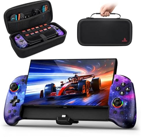 NexiGo Hall-Effekt-Gripcon mit Tragetasche für Switch 2, 4K-HDMI-Ausgang für TV-Modus, Handheld-Controller mit Hall-Sensing-Joysticks und Triggern, RGB-Lichter, Mapping, 6-Achsen-Gyro, Turbo