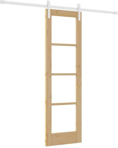 Porta scorrevole in vetro di pino, 61 x 198,5 cm, colore naturale | Per soggiorno, cucina, camera da letto, interni, meccanismo scorrevole, montaggio con cacciavite