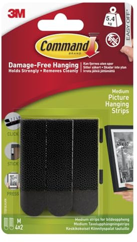 Command Picture & Frame Hanging Strips, Medium - 4 Pairs (8 Strips) - Black, Adhesive Strips - Damage Free Hanging - For Pictures, Frames, Mirrors, Wall décor and Signs