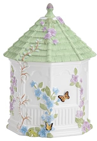 Lenox Butterfly Meadow Keksdose, 25,4 cm, Weiß | Weißes Porzellan, Steingut, spülmaschinenfest, 25,4 x 15,2 cm, Blumen-Sammeldose, 25,4 cm, 2041 ml