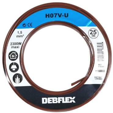 Bobinot de câble | Bobine de fils électrique | Câble électrique | Couronne de câble | Debflex 110346 Bobinot Câble rigide 25 mètres | HO7VU 1,5mm ² | Marron