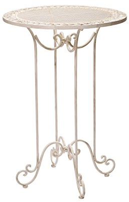aubaho Stehtisch 101cm Eisen Gartentisch Bistrotisch antik Stil Creme weiß Iron Table