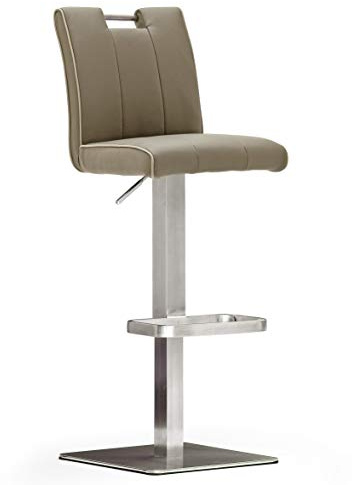 Robas Lund CA.STA Barstuhl/-hocker, PU/Edelstahl, eckig/180 Grad drehbar, ca. 40 x 87-112 x 51 cm, cappuccino