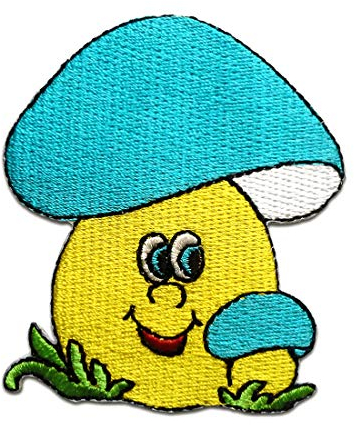 Pilz lustig Kinder - Aufnäher, Bügelbild, Aufbügler, Applikationen, Patches, Flicken, zum aufbügeln, Größe: 7,7 x 6,3 cm