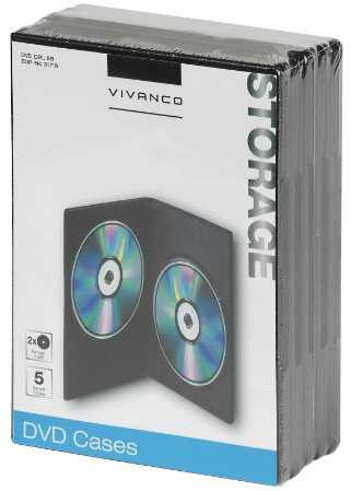 Vivanco DVD Hülle, Case, Doppelhülle für 2 DVDs, CDs, Blue-rays, 5er Pack schwarz