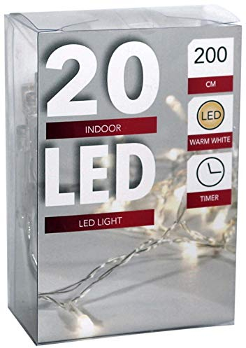 Led Lichterkette Batterie mit Timer 20 Leds warmweisses Licht transparentes Kabel