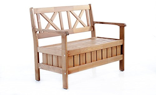 Ambientehome 108 cm EVJE Solid Wood 2 Seater Storage Garden Terrasse Bench - Brown