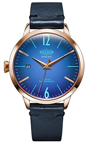Welder Moody Blue Leather 3 Hand Rose Gold-Tone Watch with Date 38mm