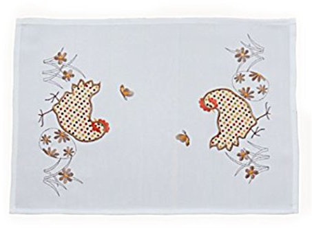 hübscher Tischläufer 35x50 cm Eckig OSTERN Weiß Hühner Applikation Stickerei Hellbraun Tischdecke Osterdecke Ostertischdecke (35 x 50 cm)
