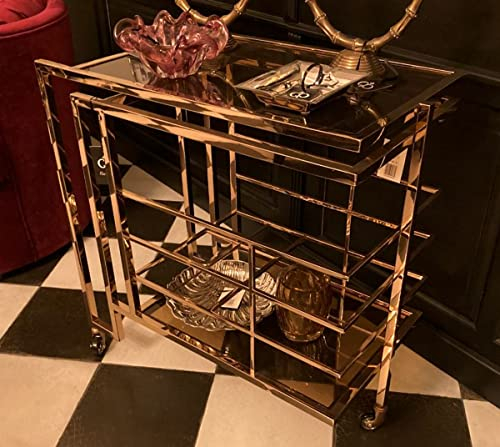 Casa Padrino Art Deco Bar Trolley Servierwagen Gold/Smoked Glass 77 x 42 x H. 77,5 cm - Hotel & Restaurant Möbel