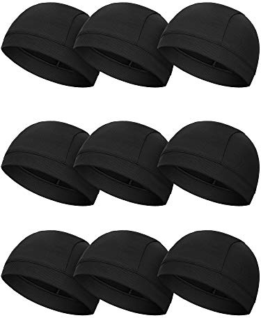 SATINIOR 9 Pcs Skull Caps Helmet Liner Beanie Mesh Under Helmet Cycling Motorcycle Hard Hat Sweat Liner for Men Women(Black)