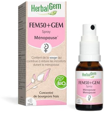 HerbalGem - Fem50+Gem Bio - Atténue les désagréments de la ménopause - Complexe de Gemmothérapie Concentrée - 15 ml