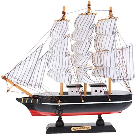 VOSAREA 24cm Holz Segelboot Modell Segelschiff Maritime Deko Holzboot Piratenschiff Holzschiff Mediterraner Stil Boot Schiff für Weihnachten Tischdeko Wohnzimmer Büro Schreibtisch Deko