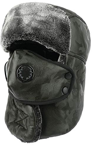 Russen Mütze Herren Winter Warme Ohrenklappe Bomber Hüte Mützen Schal Männer Frauen Russische Trapper Thermo Hut Trooper Ohrklappe Schneek Skimütze Cap-Army_Green_Camo