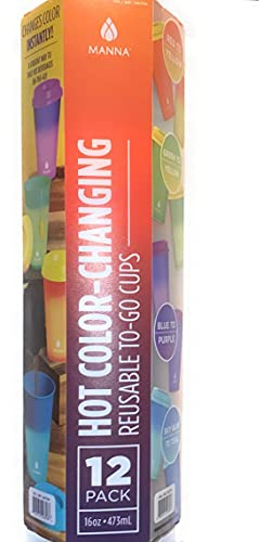 Manna Wiederverwendbares Becher-Set für heiße Flüssigkeiten, Farbwechsel, 473 ml, Rot, Grün, Blau, Himmelblau, 12-teilig