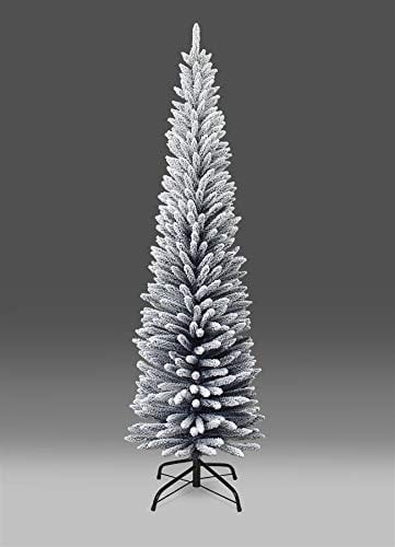 SHATCHI 4Ft-8Ft Artificial Slim Christmas Pencil Tree Holiday Home Decorations with Pointed Tips and Metal Stand, Snow Flock, 240 cm