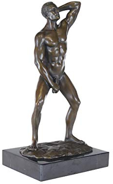 Antike Fundgrube Bronze Figur erotischer Männerakt auf edlem Marmorsockel | Skulptur Deko | H: 30 cm (10198)