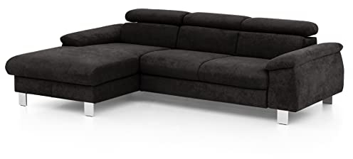 Mivano Ecksofa Micky mit Recamiere / Eckcouch mit Bettfunktion, Bettkasten und Kopfteilverstellung / 244 x 72 x 166 / Mikrofaser, Schwarz