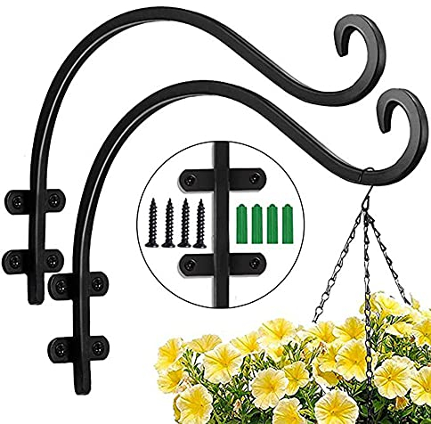 Blumenampel Halterung 2er Set Wandhaken Lang zum Aufhängen Pflanzen Laterne Lampe Vogelhäuschen Haken Vintage Aussen Dekorativ Wandhalterung Gusseisen Stabil Garten Blumentopf , Black