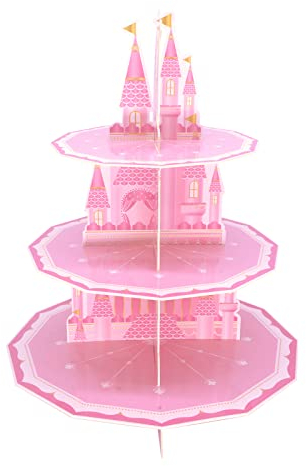 Prinzessin Party Supplies 3-stöckiger Cupcake-Ständer für Mädchen, Geburtstagsparty-Dekorationen, rosa Schloss, Kuchendekoration, Tischdekoration