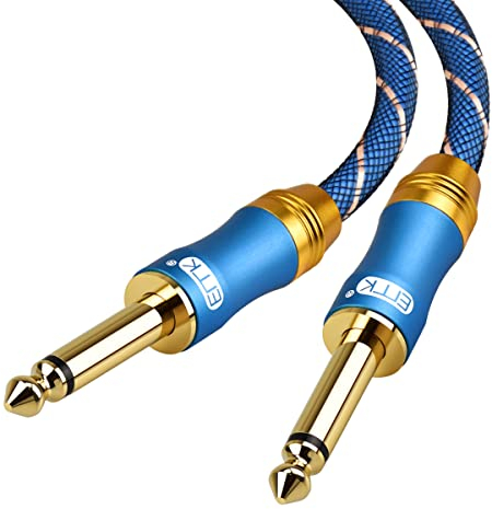 EMK Cable guitarra Mono 6.35mm 1/4 '' TS Cable audio 6,35 Instrumento Guitarra Cables nylon trenzado Jack macho a macho TS Jack 6.3 para altavoz eléctrico Amplificador Teclado (1,5 m)