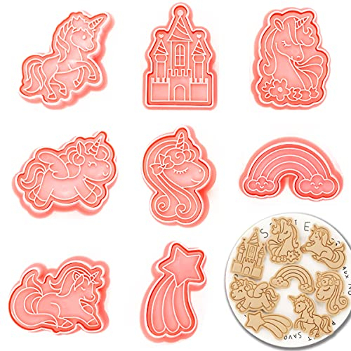 Flyftrey 8 PCS Ausstechförmchen Einhorn, Einhorn Keksausstecher, Plätzchenformen für Kinder, Fondant Ausstechformen, Cookie Cutter, Cookie Backen Form, Kinder Backen Küche Zubehö