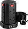 Tower Extension Lead with USB Slots 3M, (13A 3250W) 4 USB Ports and 8 Way Extension Tower, Surge Protection Extension Lead with 4 Independent Control Switch, Extension Cable for Office, Home, Kitchen