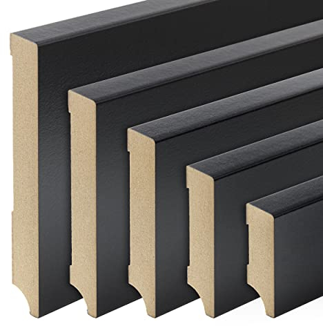 Sockelleiste Leipzig MDF SCHWARZ Folie Oberkante Abgeschrägt 80mm