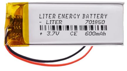 Battery 701850 LiPo 3.7V 600mAh 2.22Wh 1S 5C Liter Energy Battery for Electronics Rechargeable Portable Phone Smartwatch video light GPS - Not compatible for Radio Control 52x18x7mm (600mAh|701850)