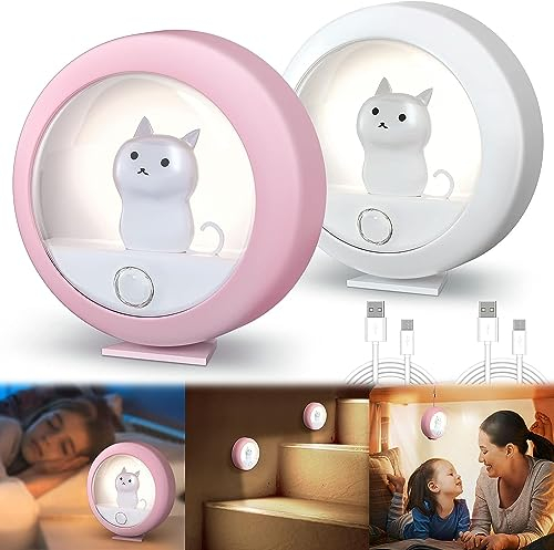Veilleuse Enfant LED - 2 Pièces Lampe Nuit Enfant Rechargeable USB, Veilleuse Bébé Portable avec Détecteur de Mouvement et 3 Modes (Auto/ON/OFF) pour Chambre, Salon, Salle de Bains et Couloir