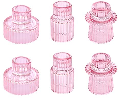 HofferRuffer Glas Kerzenständer für Kirche, Hochzeit, Geburtstag, Party, Abendessen, Geschenk, Kerzenhalter 6 Stück für Teelicht/Taper Candle, 2-in-1 Teelichthalter